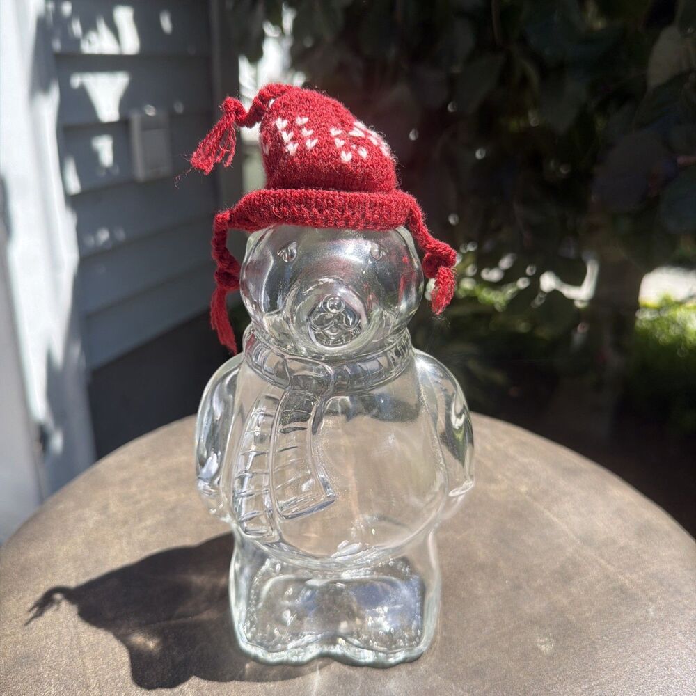 Vintage Clear Glass Bear with Scarf Syrup Bottle - Figural Collectible - 8 oz.